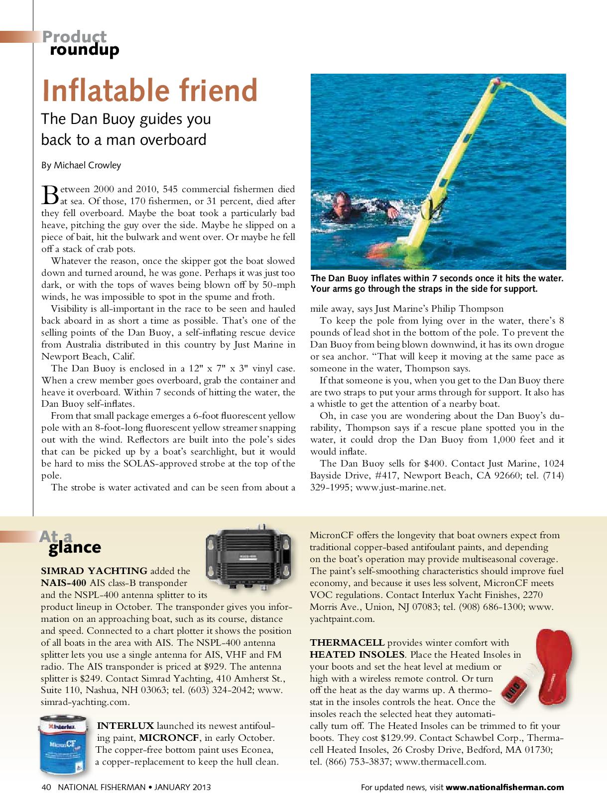 National Fisherman Reviews Man Overboard Buoy Just Marine