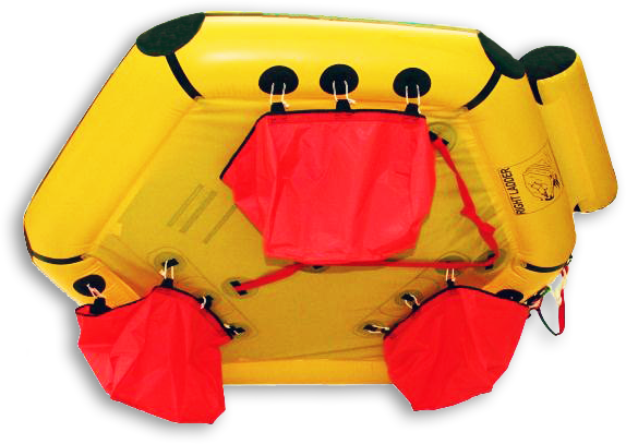 shows ballast pockets on bottom of life raft