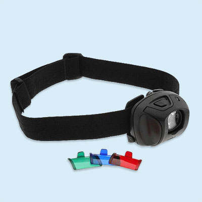 Headlamp LED spot light with colored lenses