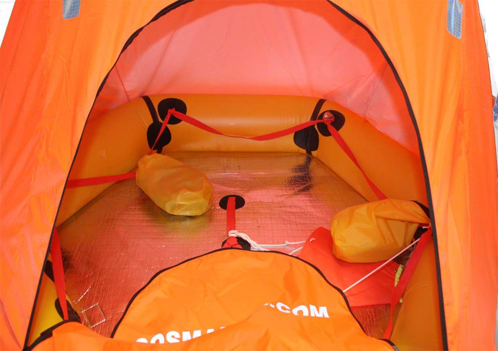 interior view of coastal life raft with canopy