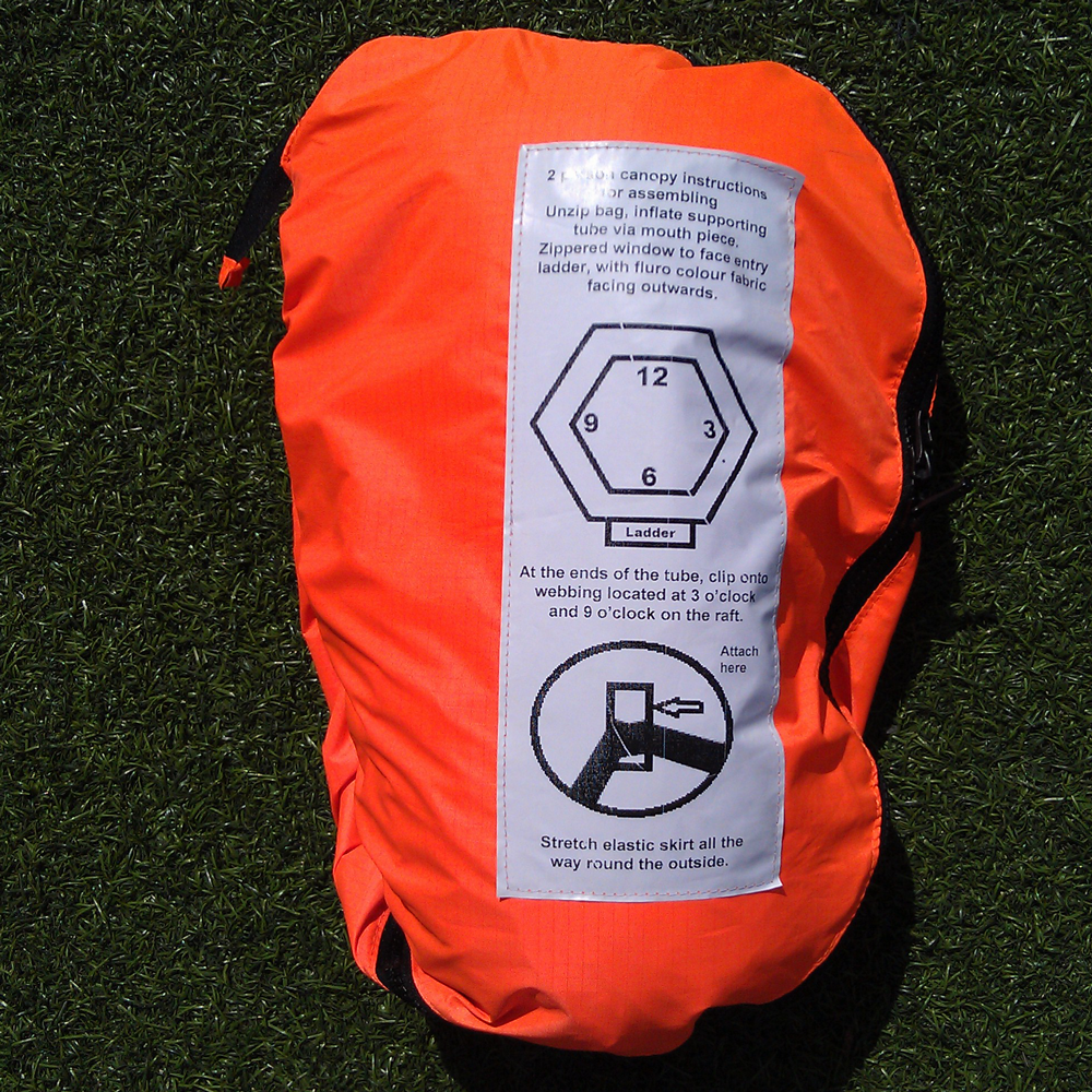 photo of diagram and text installation instructions for life raft canopy
